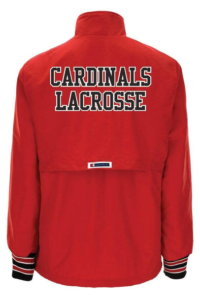 Back of Red Cardinals Lacrosse Women's Mission Custom Half-Zip Windbreaker Pullover