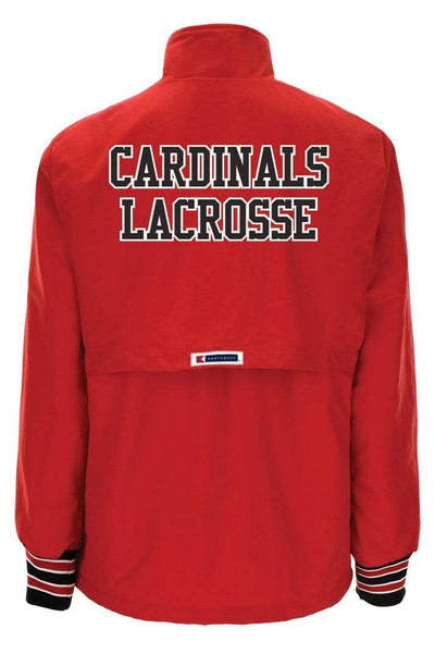 Back of Red Cardinals Lacrosse Women's Mission Custom Half-Zip Windbreaker Pullover