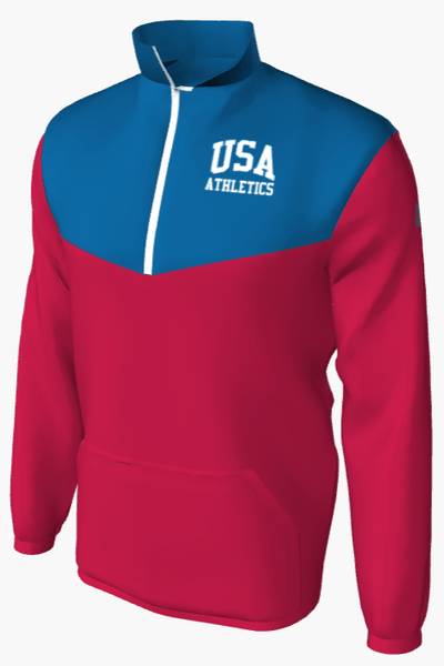 Blue and Red Youth's Mission Custom Half-Zip Windbreaker Pullover with USA Athletics logo