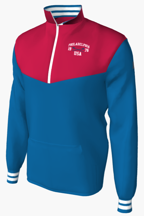 Blue Knit Cuff Youth's Mission Custom Half-Zip Windbreaker Pullover with Philadelphia rowing logo